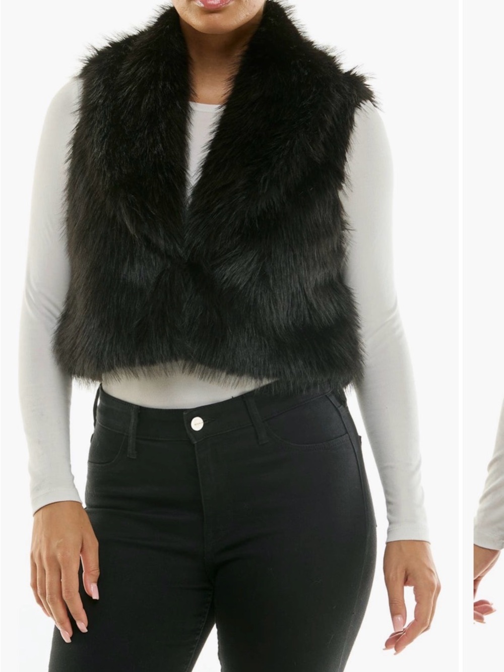 Black Faux Fur Cropped Vest by Nina Leonard Size Small.